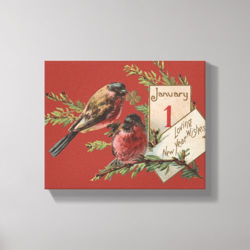 Vintage New Years Birds Canvas Print