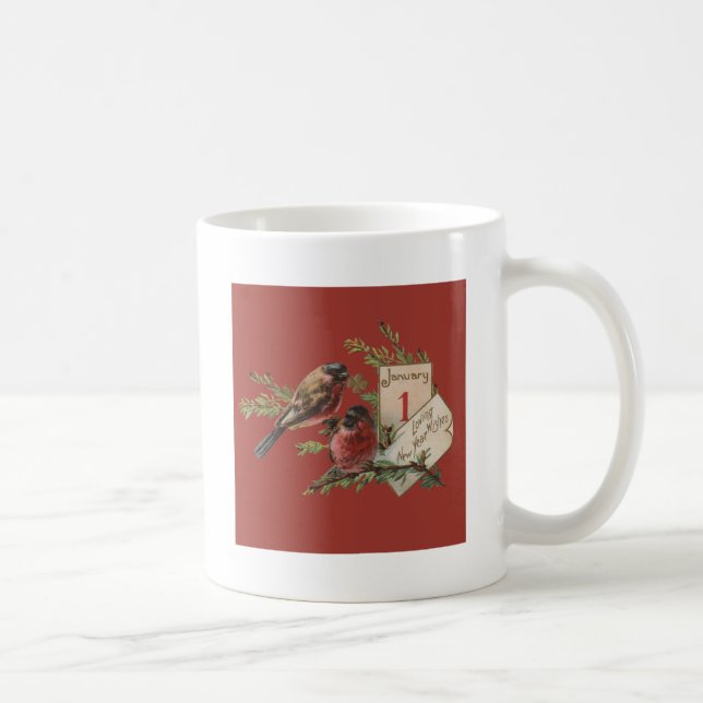 Vintage New Years Birds Coffee Mug (Right)