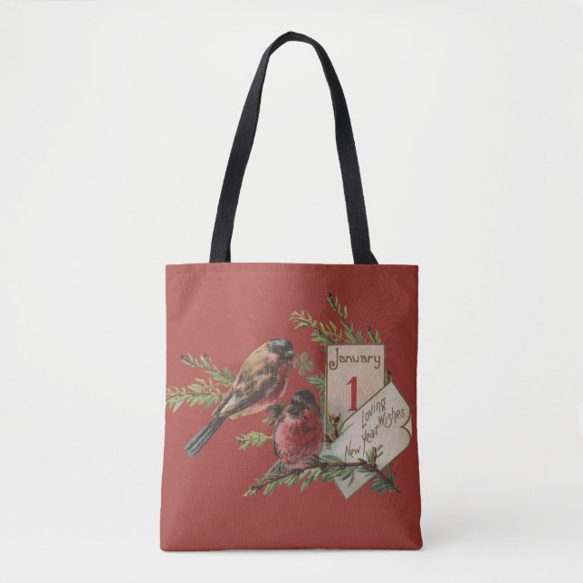 Vintage New Years Birds Tote Bag (Front)