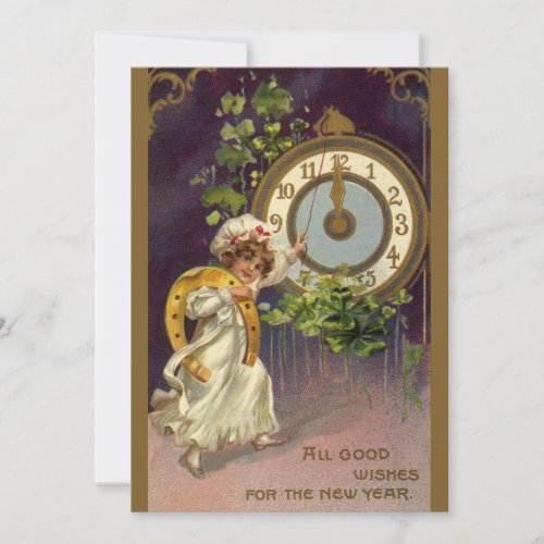 Vintage New Years Eve Irish Lass Clock at Midnight Invitation