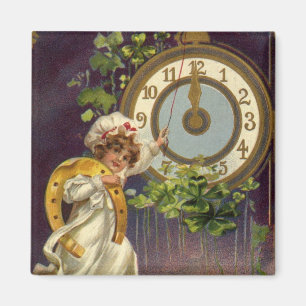 Vintage New Years Eve Irish Lass Clock at Midnight Magnet