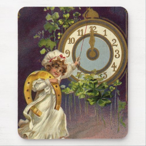 Vintage New Years Eve Irish Lass Clock at Midnight Mouse Pad