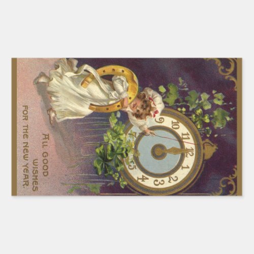 Vintage New Years Eve Irish Lass Clock at Midnight Rectangular Sticker