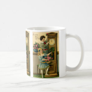 Vintage New Years Eve Victorian Children and Clock Coffee Mug