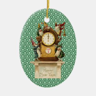 Vintage-New-Years-Gnomes Ceramic Ornament
