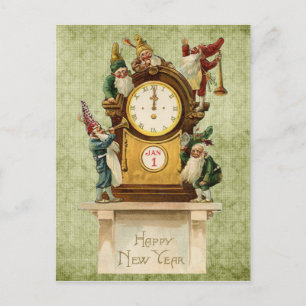 Vintage-New-Years-Gnomes Holiday Postcard