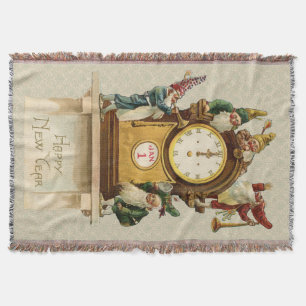 vintage new years gnomes throw blanket