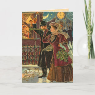 Vintage New Year's Greetings Holiday Card