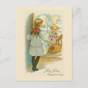 Vintage New Year's Greetings Holiday Postcard