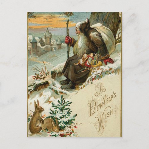 Vintage New Years Santa Holiday Postcard