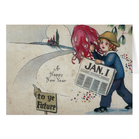 Vintage New Years To The Future Jan. 1 Cards (Front Horizontal)