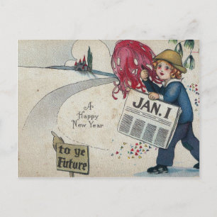 Vintage New Years To The Future Jan. 1 Holiday Postcard