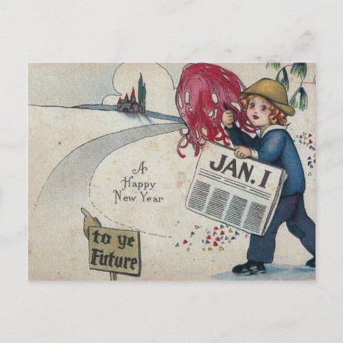 Vintage New Years To The Future Jan 1 Holiday Postcard