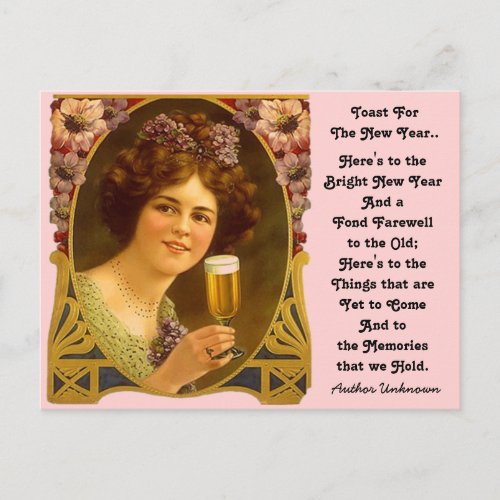 Vintage New Years Toast Champagne Girl Postcards