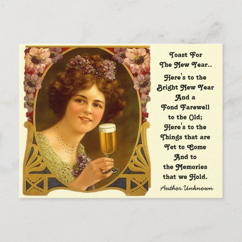 Vintage New Years Toast Champagne Girl Postcards