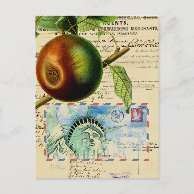Vintage New York Apple Statue of Liberty Collage Postcard (Front)