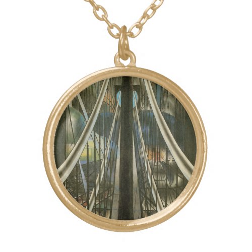 Vintage New York Architecture Brooklyn Bridge Gold Plated Necklace