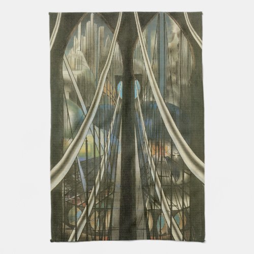 Vintage New York Architecture Brooklyn Bridge Kitchen Towel