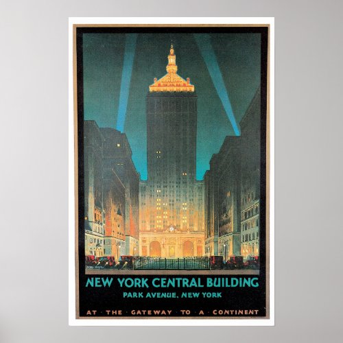 Vintage New York Central Building Travel Ad Poster