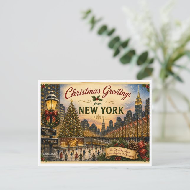 Vintage New York Christmas Postcard  (Standing Front)