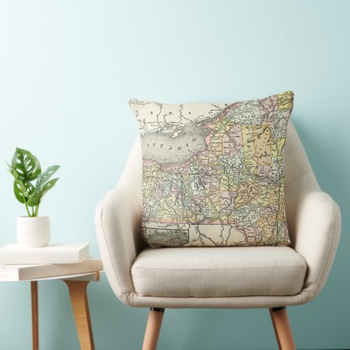 Vintage New York Cities  Roads Colorful Map Throw Pillow