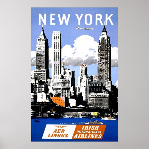 Vintage New York City Air Travel Poster