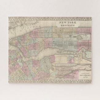 Vintage New York City and Brooklyn Map Jigsaw Puzzle