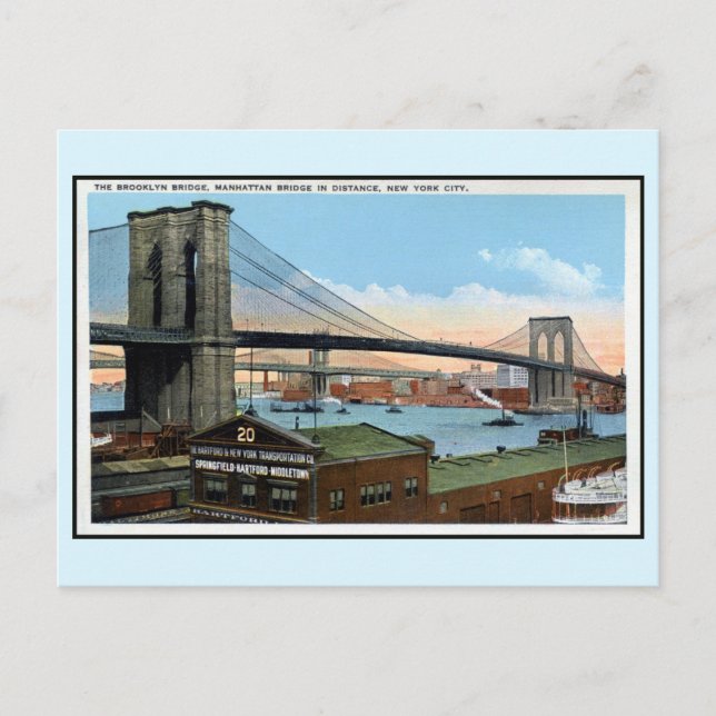 Vintage New York City Brooklyn Bridge, Manhattan Postcard (Front)