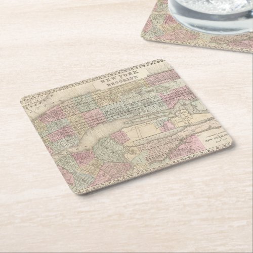 Vintage New York City Brooklyn Map Square Paper Coaster