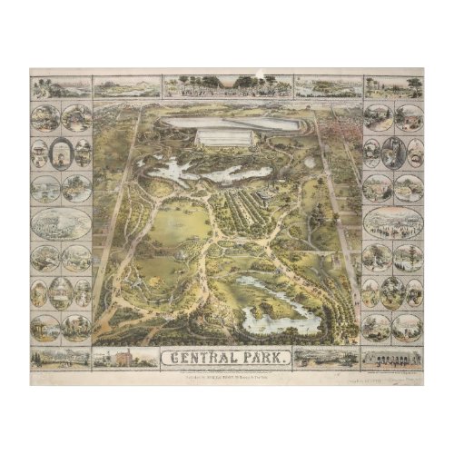 Vintage New York City Central Park Map 1863 Acrylic Print