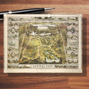 Vintage New York City Central Park Map, 1863 Paperweight