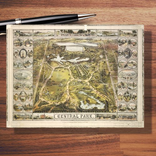 Vintage New York City Central Park Map 1863 Paperweight
