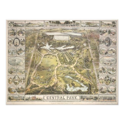 Vintage New York City Central Park Map 1863 Photo Print