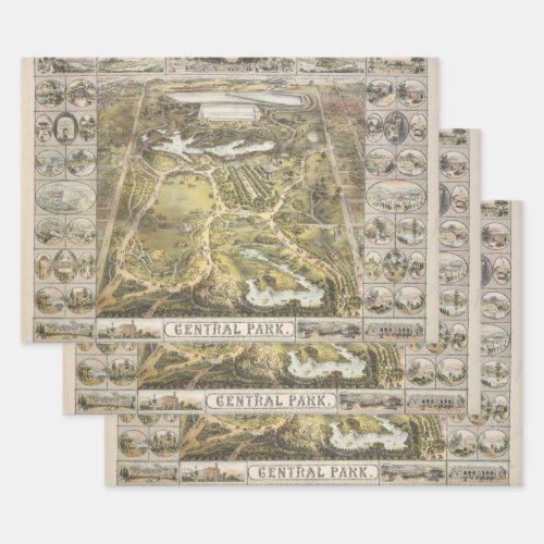 Vintage New York City Central Park Map 1863 Wrapping Paper Sheets