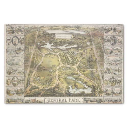 Vintage New York City Central Park Map Decoupage Tissue Paper