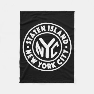 Vintage New York City Circle Staten Island White Fleece Blanket