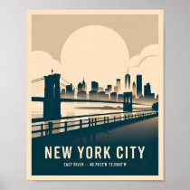 Vintage New York City East River Skyline WPA Style
