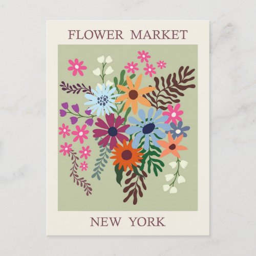 Vintage New York City Flower Market Travel Postcard