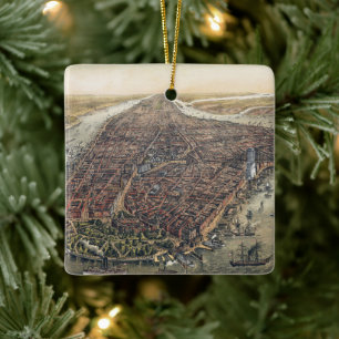 Vintage New York City, Manhattan, Brooklyn Bridge Ceramic Ornament