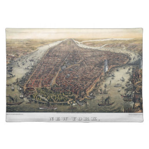 Vintage New York City, Manhattan, Brooklyn Bridge Cloth Placemat