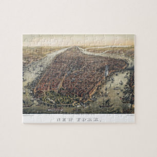Vintage New York City, Manhattan, Brooklyn Bridge Jigsaw Puzzle
