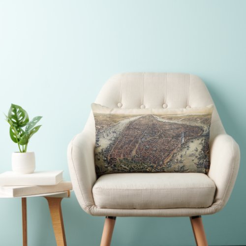 Vintage New York City Manhattan Brooklyn Bridge Lumbar Pillow