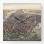 Vintage New York City, Manhattan, Brooklyn Bridge Square Wall Clock