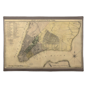 Vintage New York City Plan, 1789, Restored Cloth Placemat