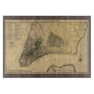 Vintage New York City Plan, 1789, Restored Cutting Board