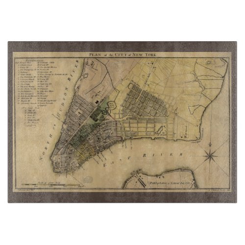 Vintage New York City Plan 1789 Restored Cutting Board