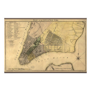 Vintage New York City Plan, 1789, Restored Photo Print