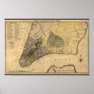 Vintage New York City Plan, 1789, Restored Poster