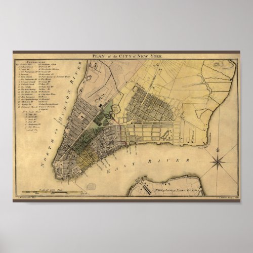 Vintage New York City Plan 1789 Restored Poster