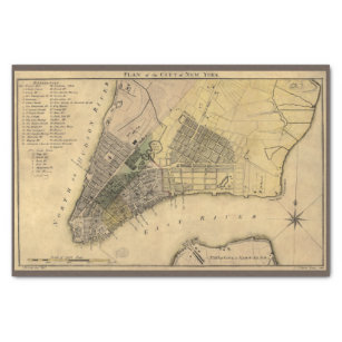 Vintage New York City Plan, 1789, Restored Tissue Paper